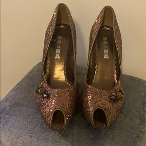 Vintage Bronzed Glitter Peep-toe Shoes
